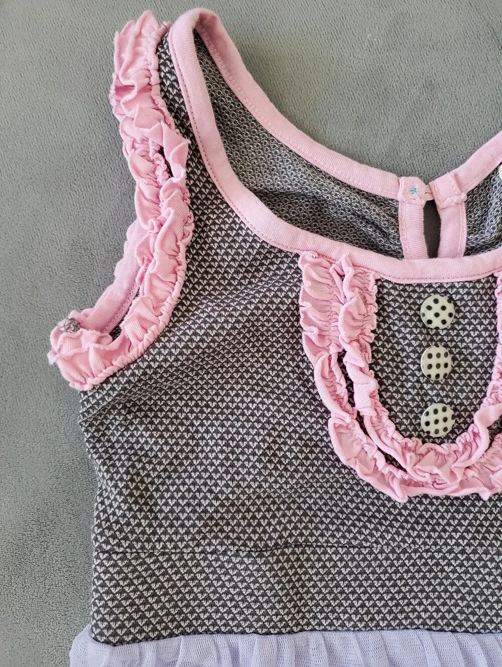 Matilda Jane Clothing Girls Ruffle Dress Size 2 Grey Pink Purple
